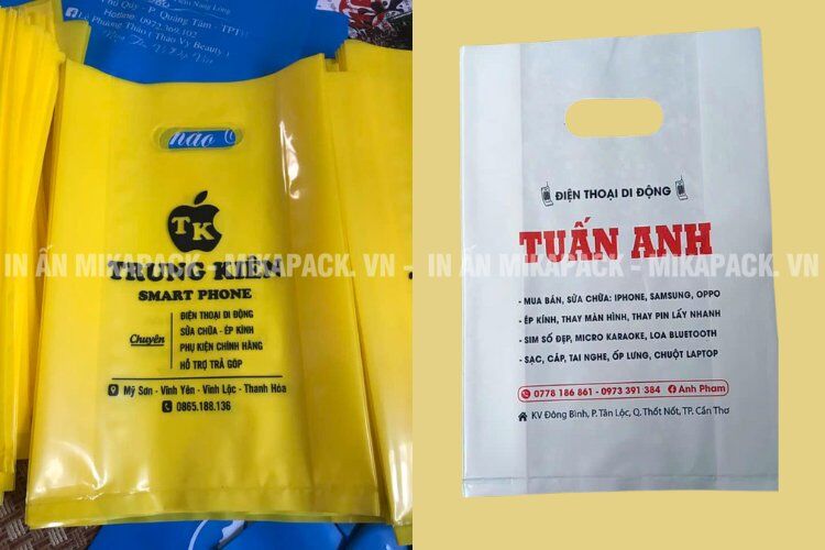 Mẫu in túi PE cho shop điện thoại.