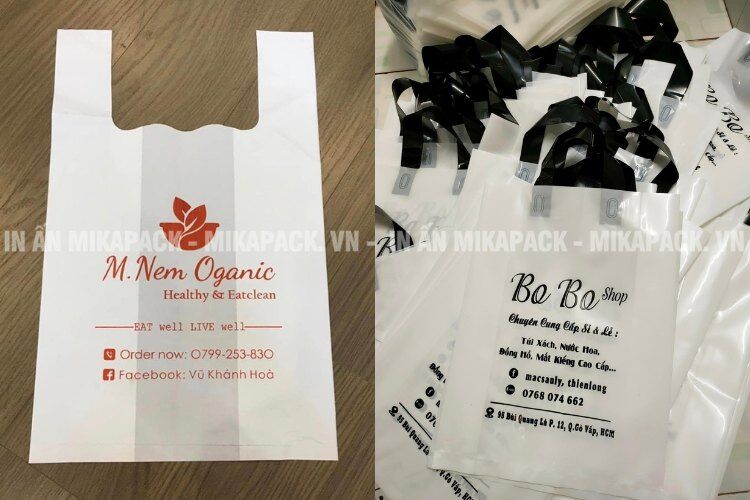 Mẫu in túi xốp tiệm trái cây, thực phẩm, hàng nhập khẩu, tiệm bánh,...