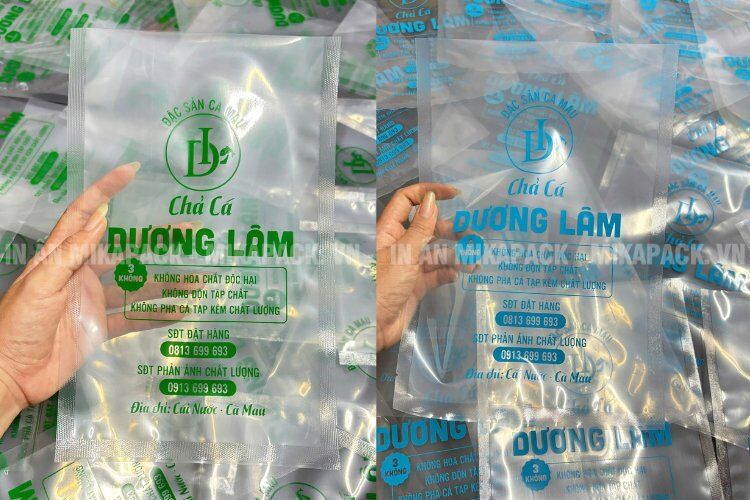 Túi hút chân không hai mặt trơn đựng chả cá in lụa 1 màu giá rẻ.