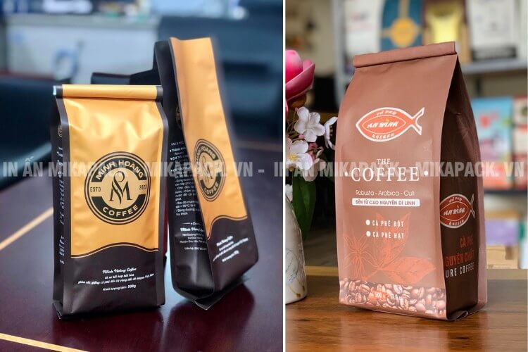 Mẫu bao bì túi giấy đựng cà phê cao cấp, thiết kế sang trọng.