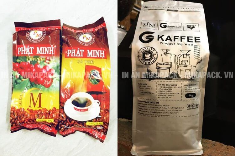 Mẫu bao bì cà phê đẹp với cấu trúc màng ghép 3 lớp.