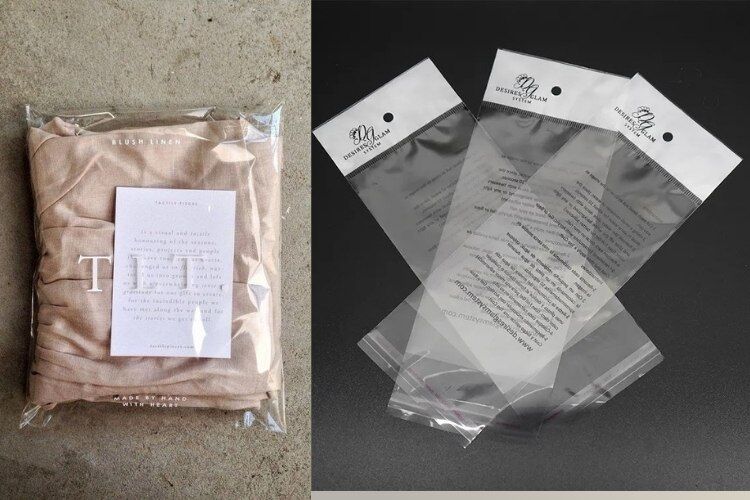 Mẫu in túi OPP dán miệng trong suốt đóng phụ kiện, quần áo.