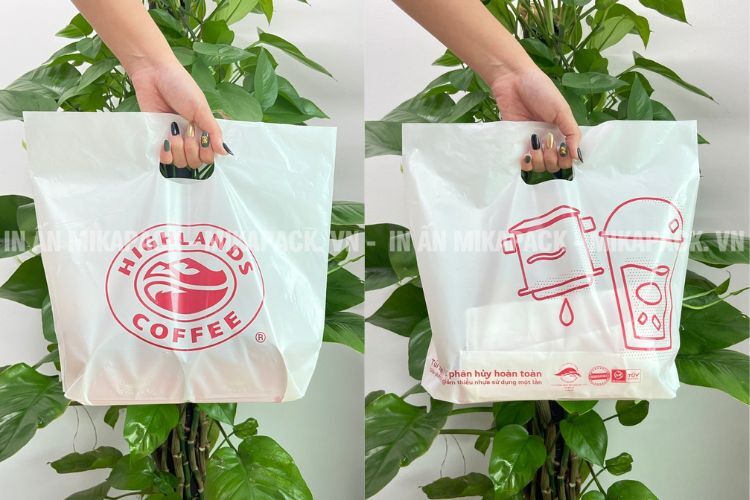 Túi hột xoài tự huỷ in logo cho cửa hàng cafe, đồ uống.