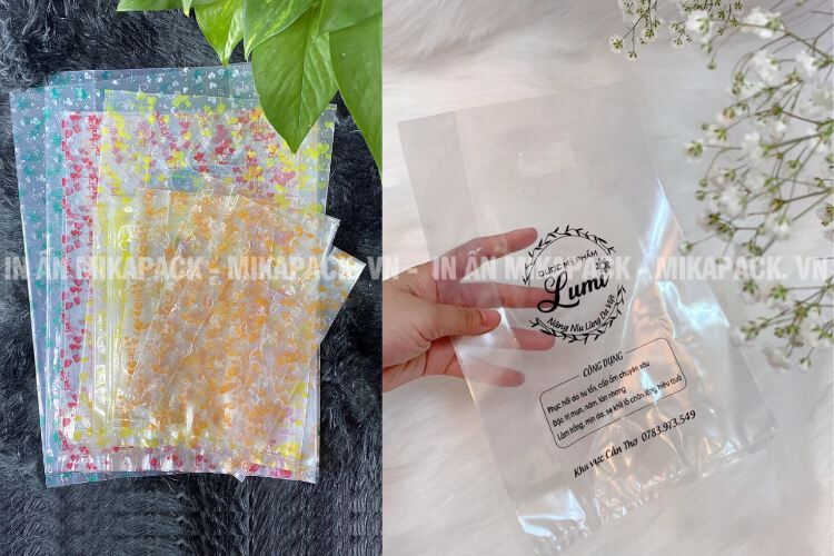 In túi PP hột xoài trong, bóng, cứng, đứng form đẹp mắt.