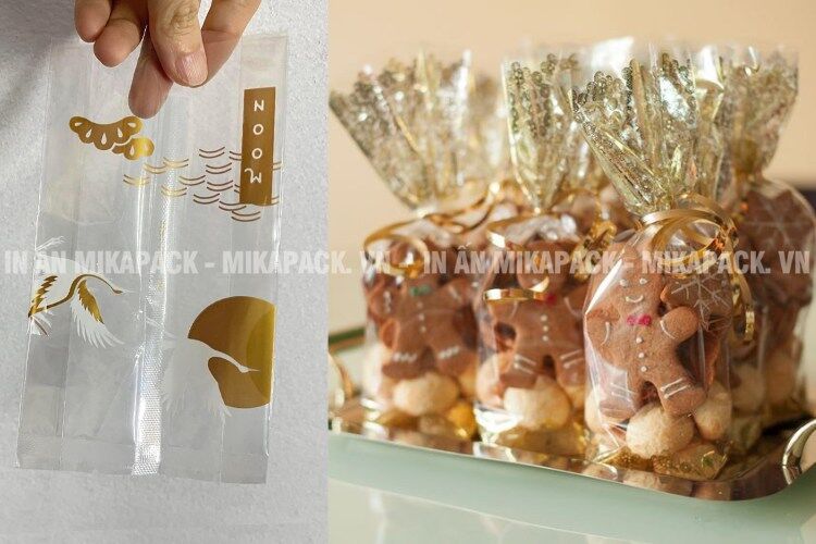In túi PP xếp hông được bánh mì thực phẩm giúp trưng bày đẹp.