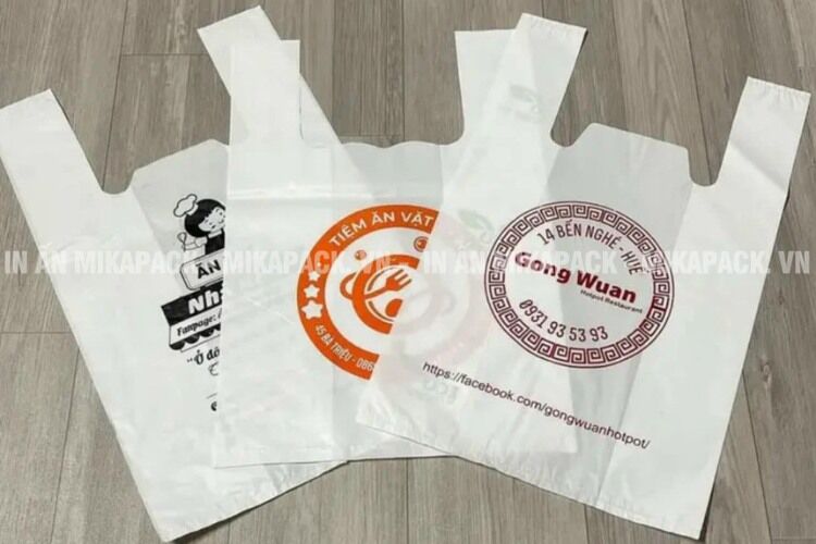 Mẫu in túi siêu thị tự huỷ trắng sữa thân thiện với môi trường.