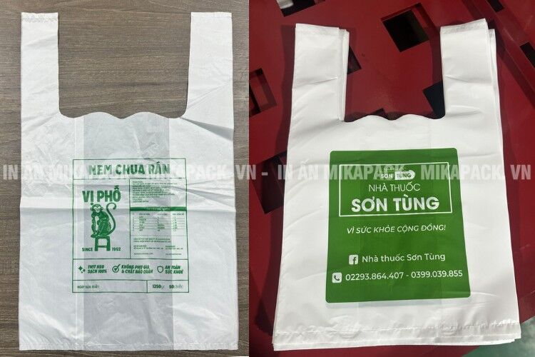 Mẫu in túi tự huỷ, túi nilon tự huỷ cho cửa hàng thực phẩm, nhà thuốc.