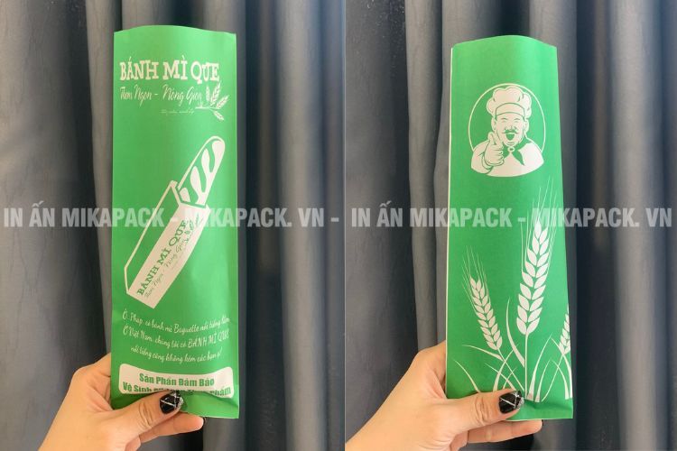 Mikapack sử dụng họa tiết in bao giấy đựng bánh mì đơn giản