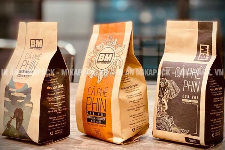 In túi giấy cà phê nhiều màu sắc