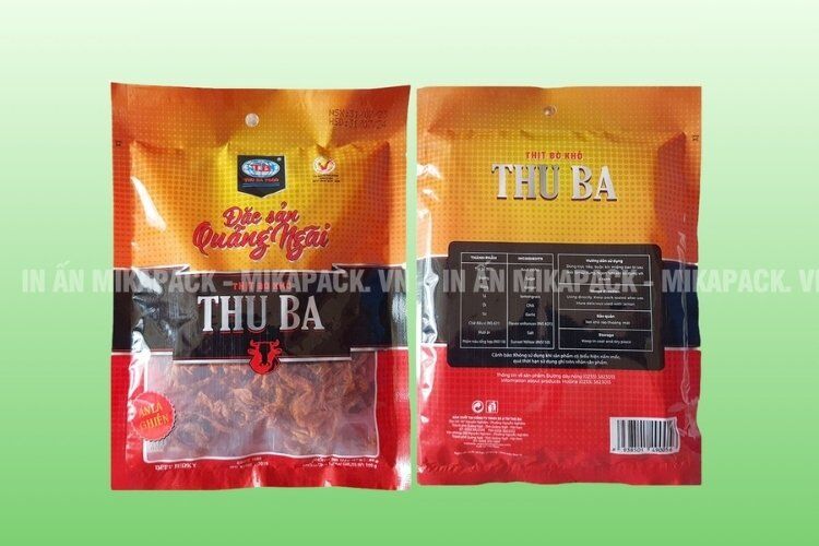 Bao bì đựng bò khô có bề mặt bám mực tốt, hình ảnh in ấn sắc nét.
