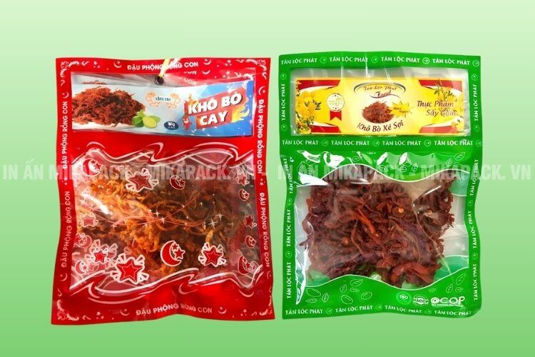 Bao bì khô bò kiểu dáng túi 3 biên.