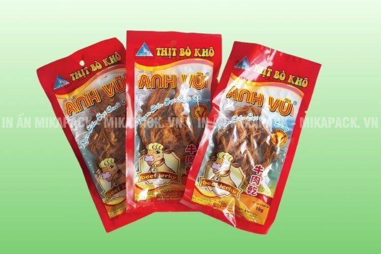 Bao bì khô bò kiểu dáng túi hút chân không.
