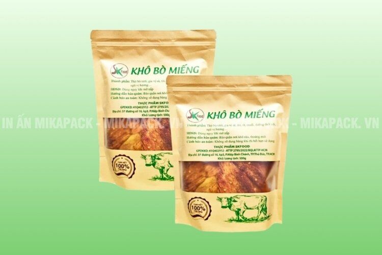 Bao bì khô bò kiểu dáng túi zip giấy.