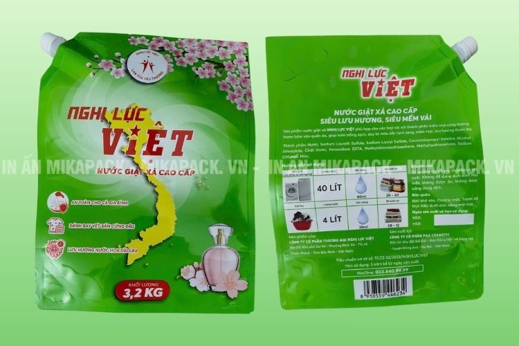 Bao bì nước giặt in ấn đầy đủ thông tin sản phẩm và thương hiệu