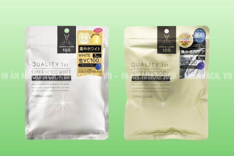 Mẫu bao bì mặt nạ tông màu bạc, vàng ánh kim sang trọng.