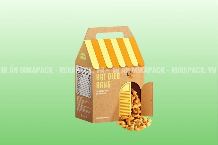 Mẫu bao bì sáng tạo đóng gói hạt điều in ấn tối giản.