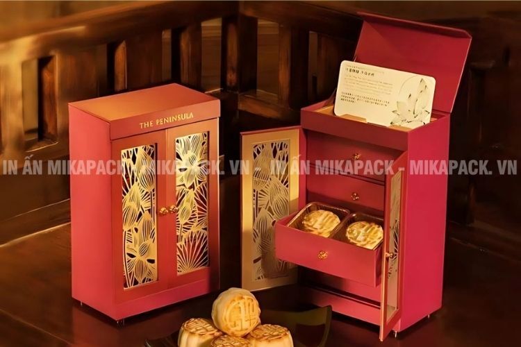 Mẫu bao bì sáng tạo đựng bánh trung thu, in ấn sang trọng.