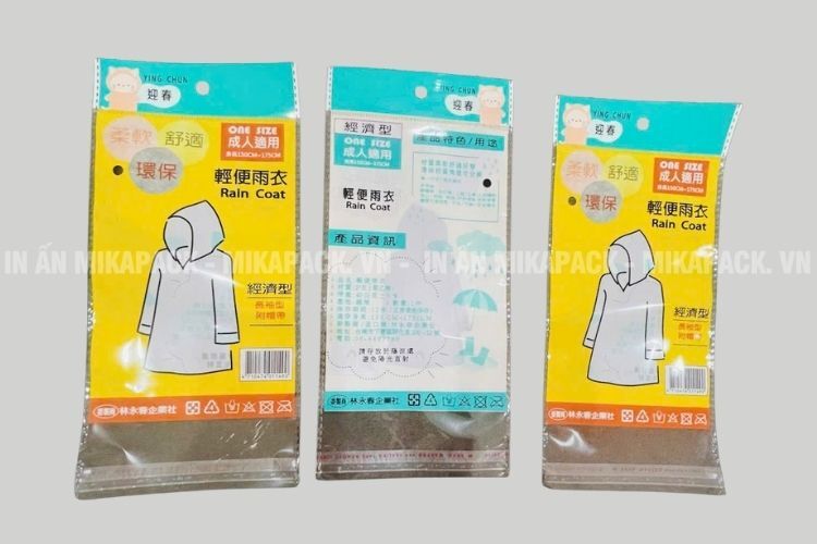 Mẫu in túi OPP đựng áo mưa, nhiều màu sắc