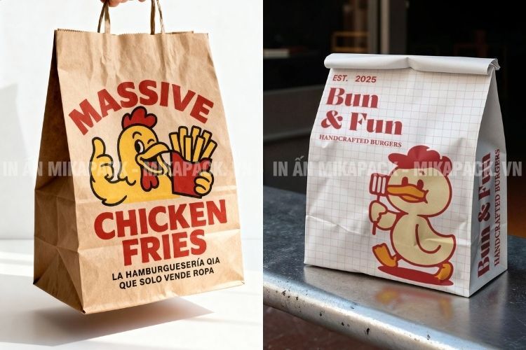 Túi giấy đựng gà rán thiết kế hình ảnh vui nhộn, thú vị