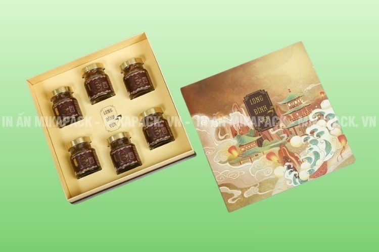 Mẫu in hộp cứng màu vàng ép kim cho dòng yến sào thượng hạng
