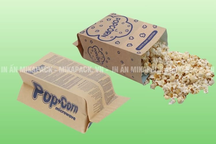 Mẫu túi đựng bắp rang bơ Kraft truyền thống với màu nâu đặc trưng