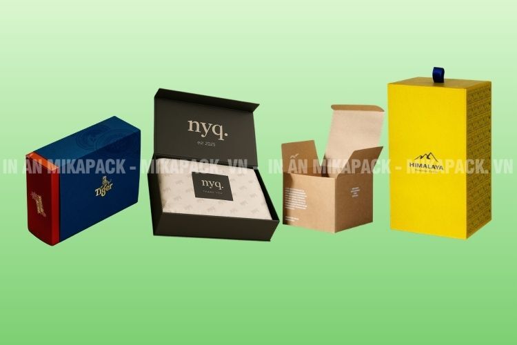 Hộp giấy có kiểu dáng nắp gài, nắp âm dương, nắp nam châm, nắp rút